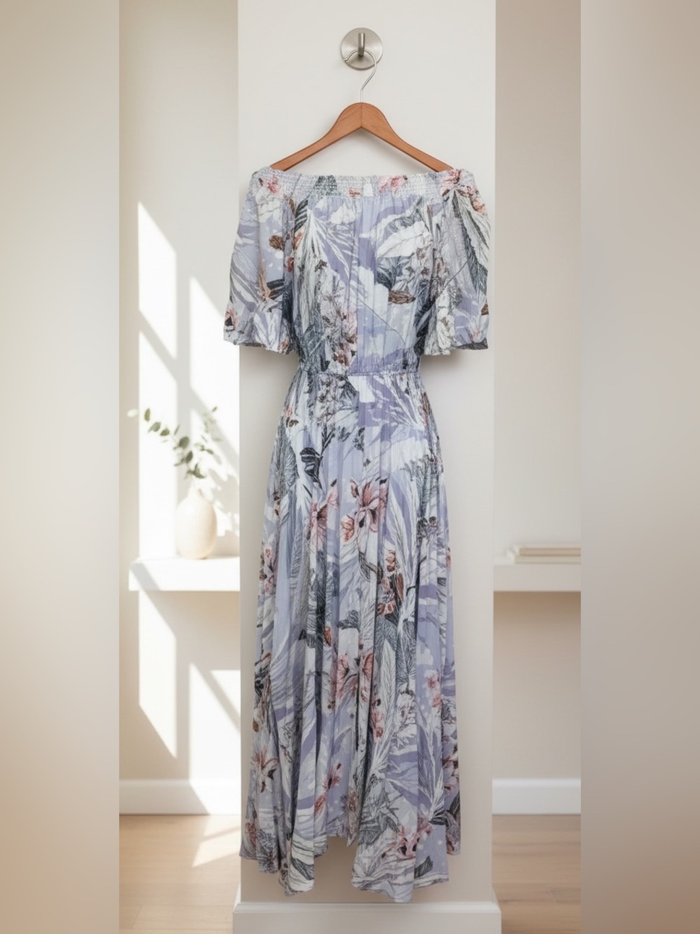 Jaase Floral Off-Shoulder Smocked Maxi Dress - Size S